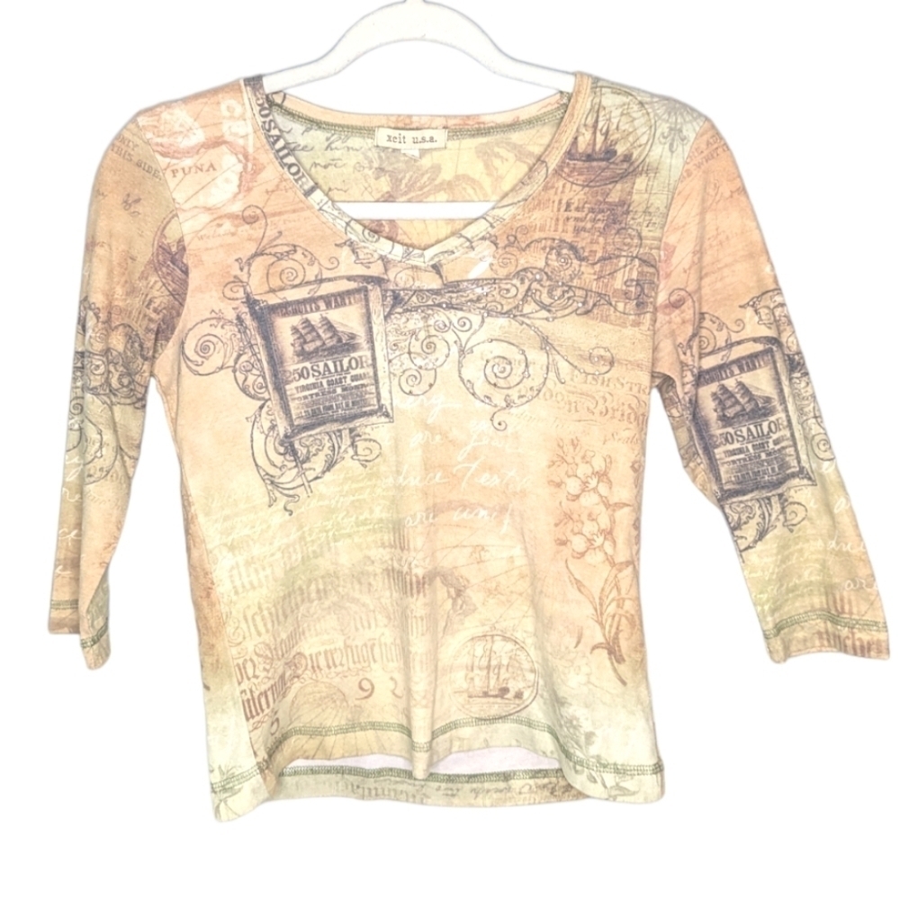 XCIT USA Y2K British Renaissance sequins nautical long sleeve shirt shirt PS